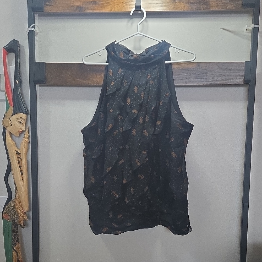 Ricki's Black Halter Blouse with Gold Pattern